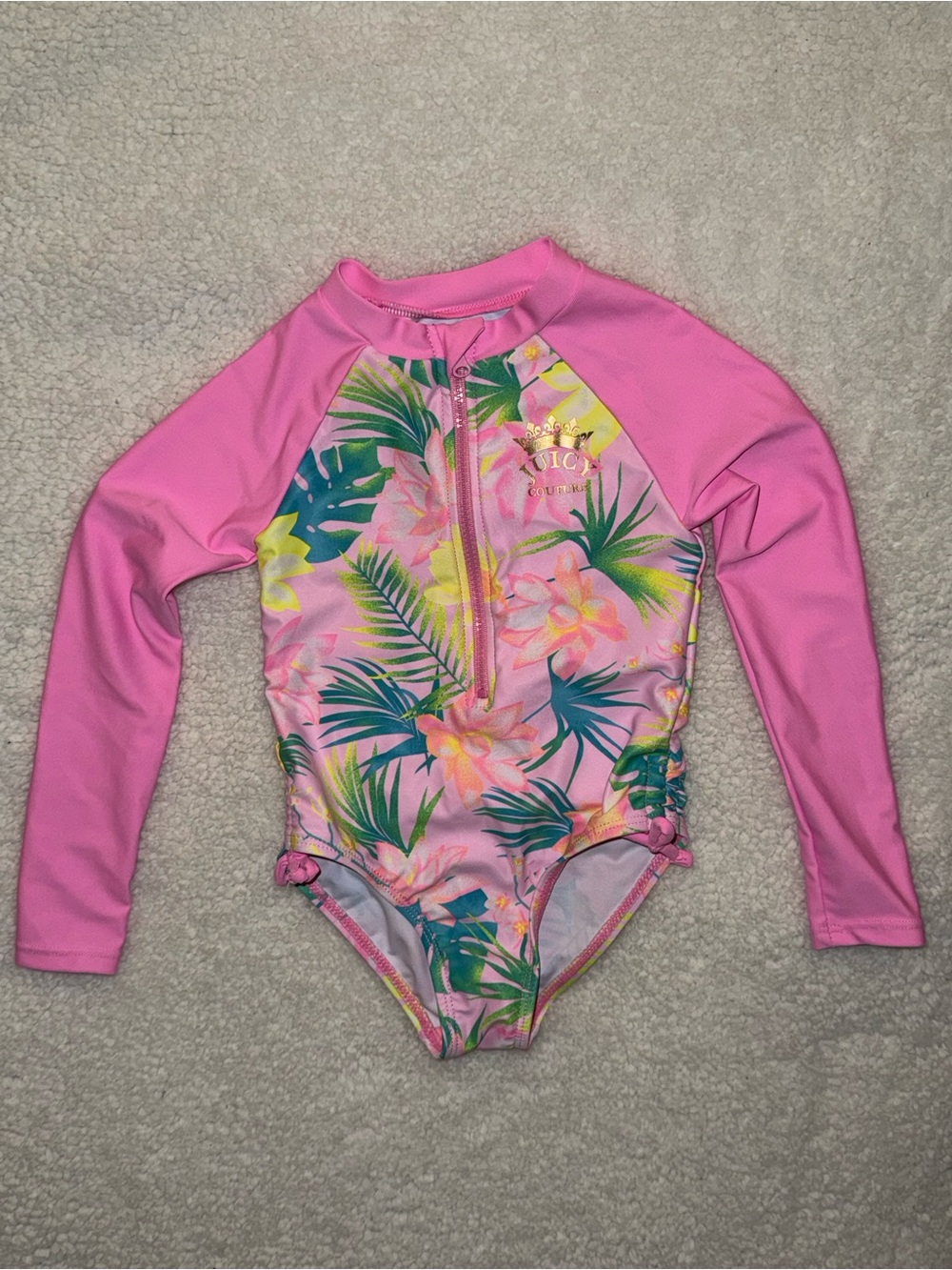 Juicy Couture Kids Tropical Floral Rash Guard Swimsuit 2T Pink One Piece